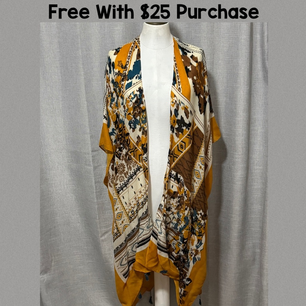 Free with $25 Purchase-Boho Style Open Front Kimono-Sz L-Polyester